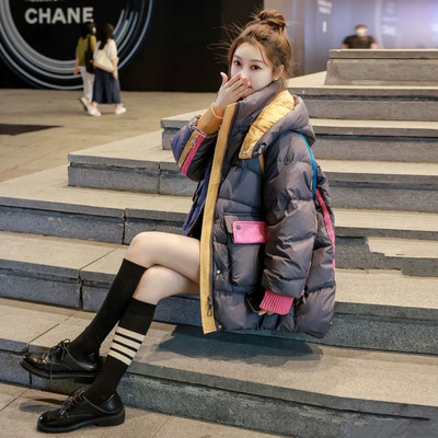 Mantoane noi de iarnă pentru femei Jachetă din bumbac Parka cu mânecă lungă Topuri cu glugă Jachete supraîncălzite Moda coreeană Brand oversize lejer