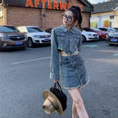 Vintage mini džinsu komplekti sievietēm Apģērbi Neregulāri Mini svārki Džinsu jakas 2023. gada pavasaris Jaunums dizaineru korejiešu modes tērpos