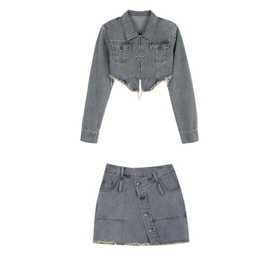 Vintage mini džinsu komplekti sievietēm Apģērbi Neregulāri Mini svārki Džinsu jakas 2023. gada pavasaris Jaunums dizaineru korejiešu modes tērpos