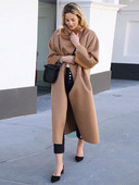 Masīva mākslīgās vilnas gara mētelis sievietēm, kabatas ar apkakli, kokvilnas maksi, jakas