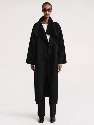 Masīva mākslīgās vilnas gara mētelis sievietēm, kabatas ar apkakli, kokvilnas maksi, jakas