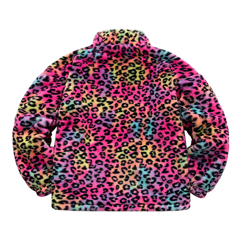 Iarnă leopard haine căptușite din bumbac Jachetă cu fermoar de pluș pentru femei, la modă, haină caldă de stradă.