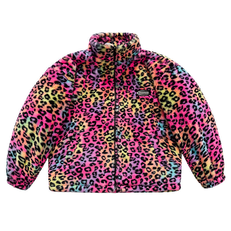 Iarnă leopard haine căptușite din bumbac Jachetă cu fermoar de pluș pentru femei, la modă, haină caldă de stradă.