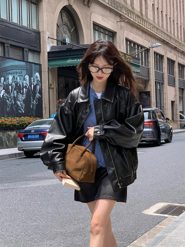 Nouă Toamnă Iarnă Femei American Vintage Mantoane din PU cu fermoar din piele artificială Jachetă bomber cu bani vechi, clasică, supradimensionată, estetică