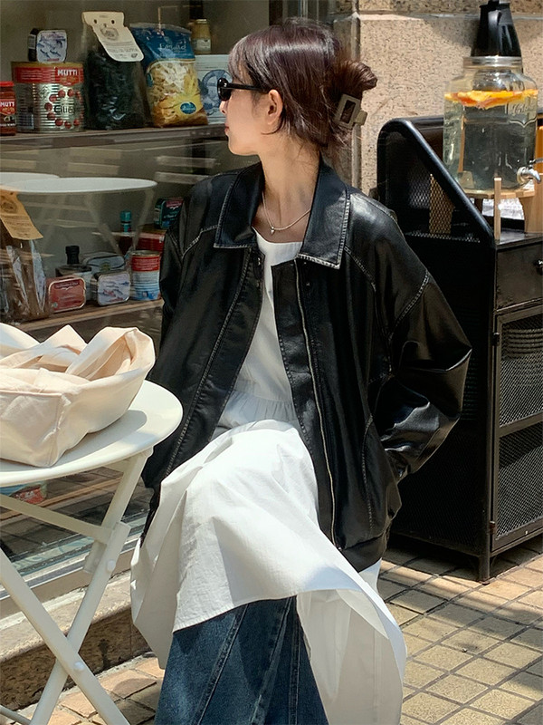 Nouă Toamnă Iarnă Femei American Vintage Mantoane din PU cu fermoar din piele artificială Jachetă bomber cu bani vechi, clasică, supradimensionată, estetică