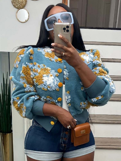 Jachetă lejeră ocazională cu imprimeu de flori Jachetă pentru femei Jachetă bomber pentru femei Jachetă colorblock femei iarnă primăvară toamnă stil sportiv nou