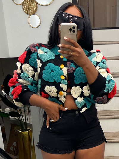 Jachetă lejeră ocazională cu imprimeu de flori Jachetă pentru femei Jachetă bomber pentru femei Jachetă colorblock femei iarnă primăvară toamnă stil sportiv nou