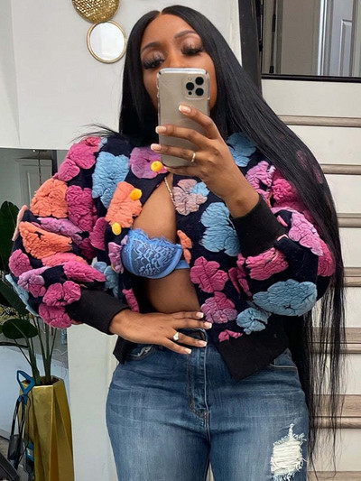 Jachetă lejeră ocazională cu imprimeu de flori Jachetă pentru femei Jachetă bomber pentru femei Jachetă colorblock femei iarnă primăvară toamnă stil sportiv nou