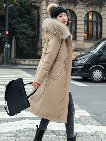 Зимни якета за жени 2023 г. със средна дължина до коляното Ново в разглобяеми големи корейски модни дебели памучни дамски памучни палта