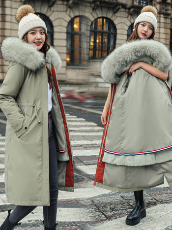 Зимни якета за жени 2023 г. със средна дължина до коляното Ново в разглобяеми големи корейски модни дебели памучни дамски памучни палта