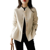 2022, nouă primăvară, toamnă, jachetă de lână pentru femei, cu un singur piept, subțire, guler în picioare, cu mânecă lungă, haină scurtă de lână, îmbrăcăminte exterioară Lady C