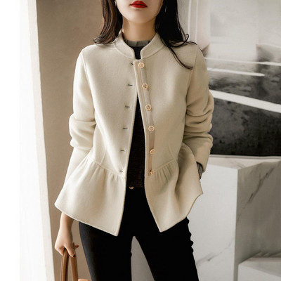 2022, nouă primăvară, toamnă, jachetă de lână pentru femei, cu un singur piept, subțire, guler în picioare, cu mânecă lungă, haină scurtă de lână, îmbrăcăminte exterioară Lady C