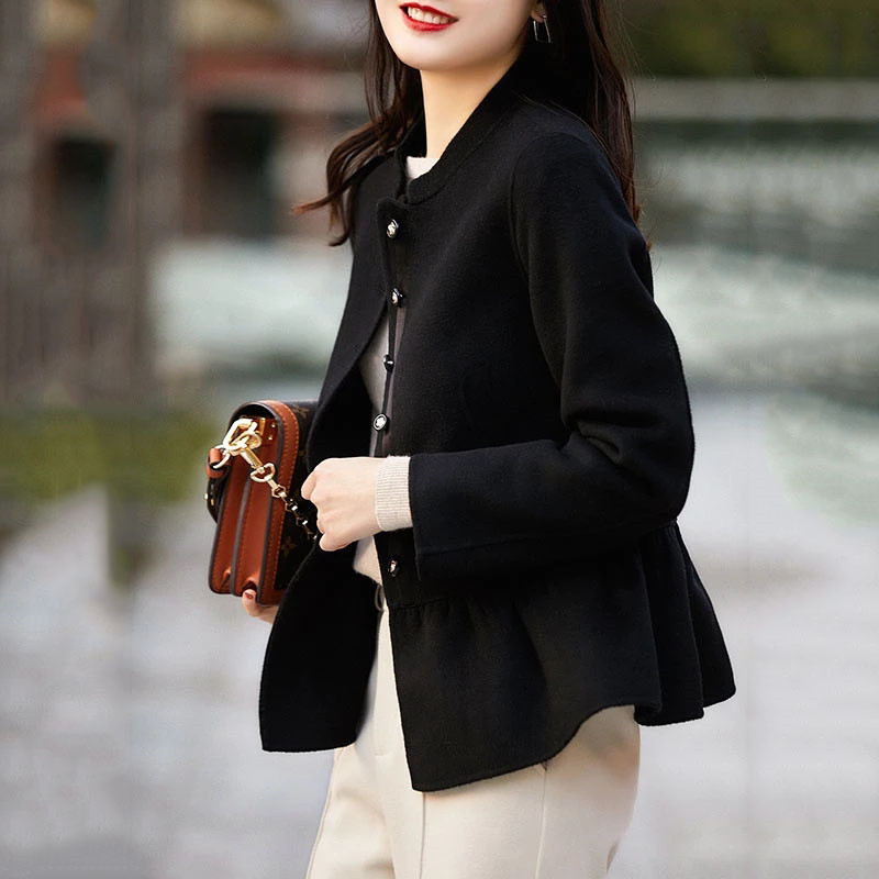 2022, nouă primăvară, toamnă, jachetă de lână pentru femei, cu un singur piept, subțire, guler în picioare, cu mânecă lungă, haină scurtă de lână, îmbrăcăminte exterioară Lady C