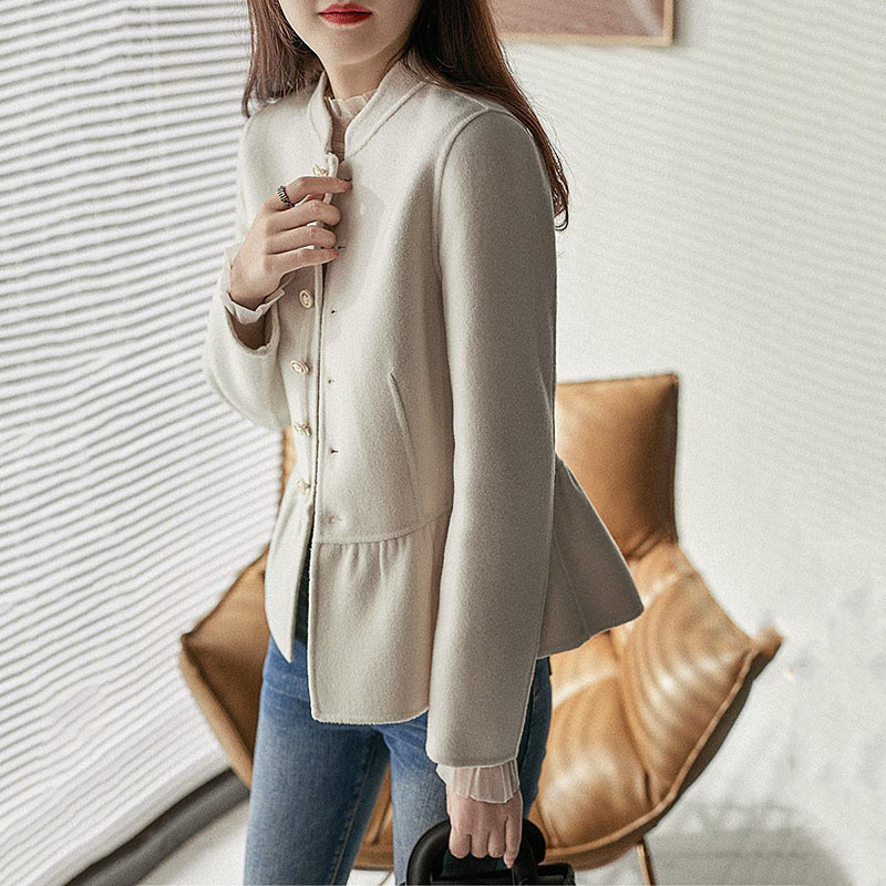 2022, nouă primăvară, toamnă, jachetă de lână pentru femei, cu un singur piept, subțire, guler în picioare, cu mânecă lungă, haină scurtă de lână, îmbrăcăminte exterioară Lady C