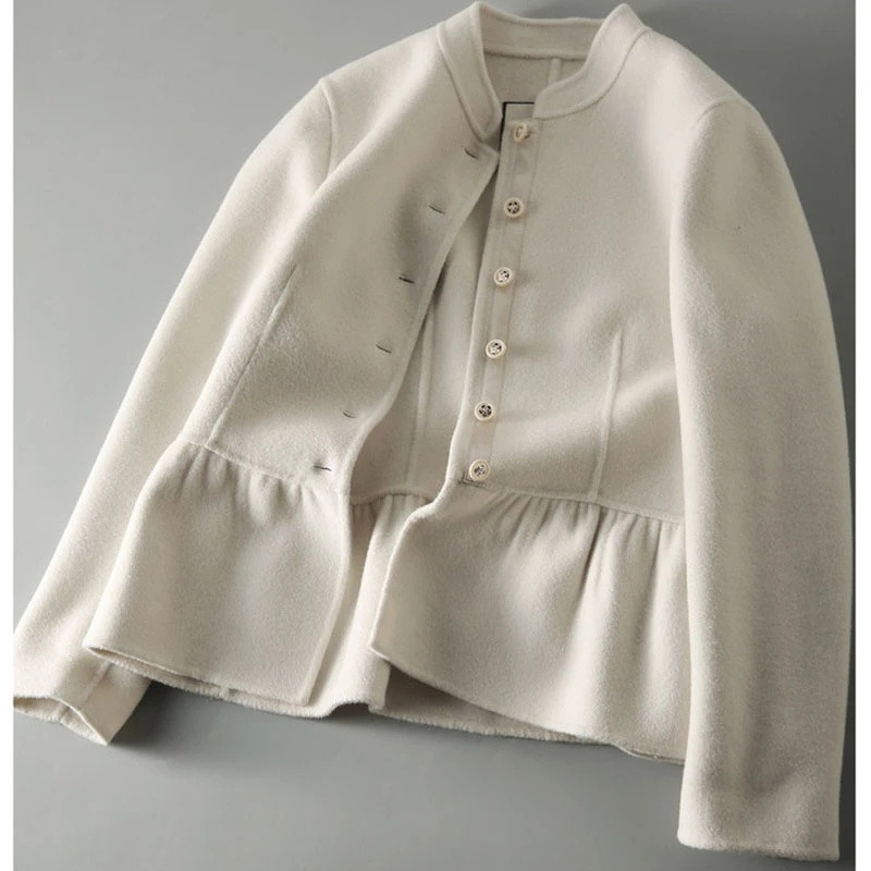 2022, nouă primăvară, toamnă, jachetă de lână pentru femei, cu un singur piept, subțire, guler în picioare, cu mânecă lungă, haină scurtă de lână, îmbrăcăminte exterioară Lady C