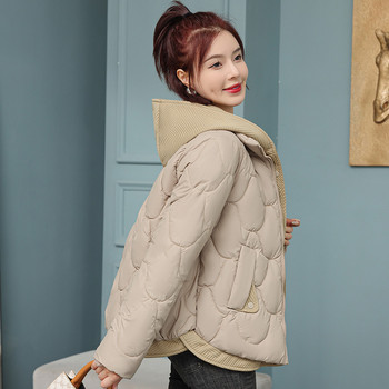 CRRIFLZ Дамско есенно-зимно топло памучно яке с пачуърк с дълъг ръкав и голям джоб с ромбичен едноцветен цип