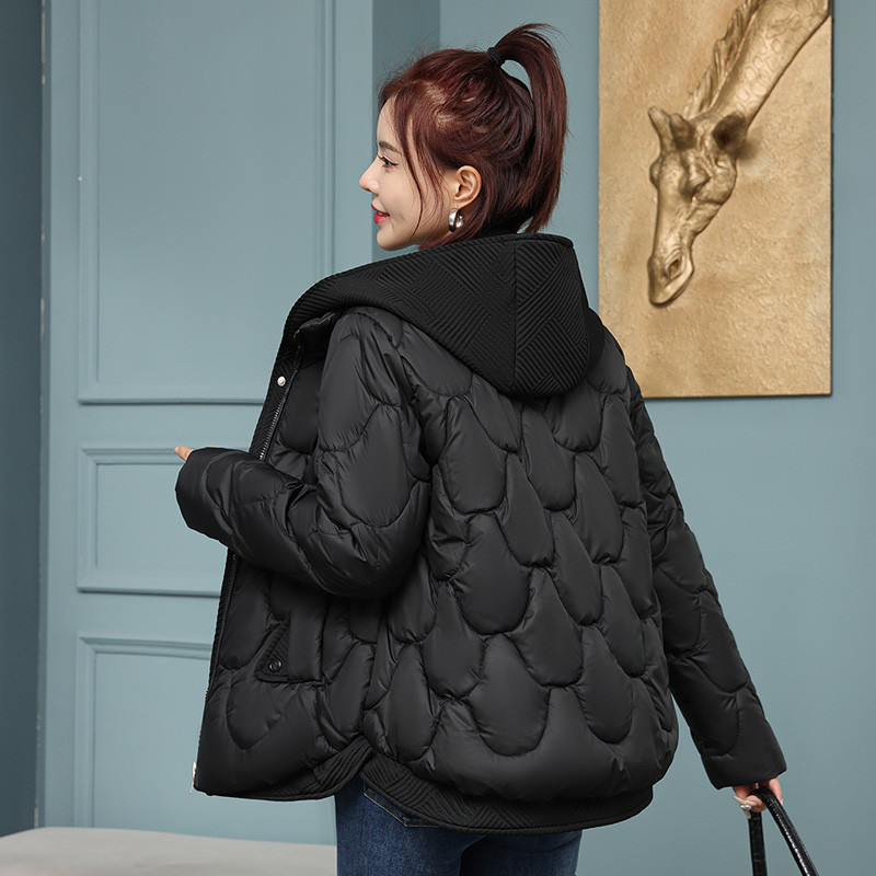 CRRIFLZ Sieviešu rudens ziemas kapuci, raibs, garām piedurknēm, lielām kabatām rombveida vienkrāsains rāvējslēdzējs silta kokvilnas parka jaka