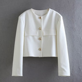 2023 Nouă Jachetă Albă Decupată Blazer Elegant Nasturi Aurii Chic Damă Maneci Lungi Palton High Street Top Femeie Primavara