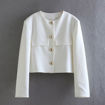 2023 Nouă Jachetă Albă Decupată Blazer Elegant Nasturi Aurii Chic Damă Maneci Lungi Palton High Street Top Femeie Primavara