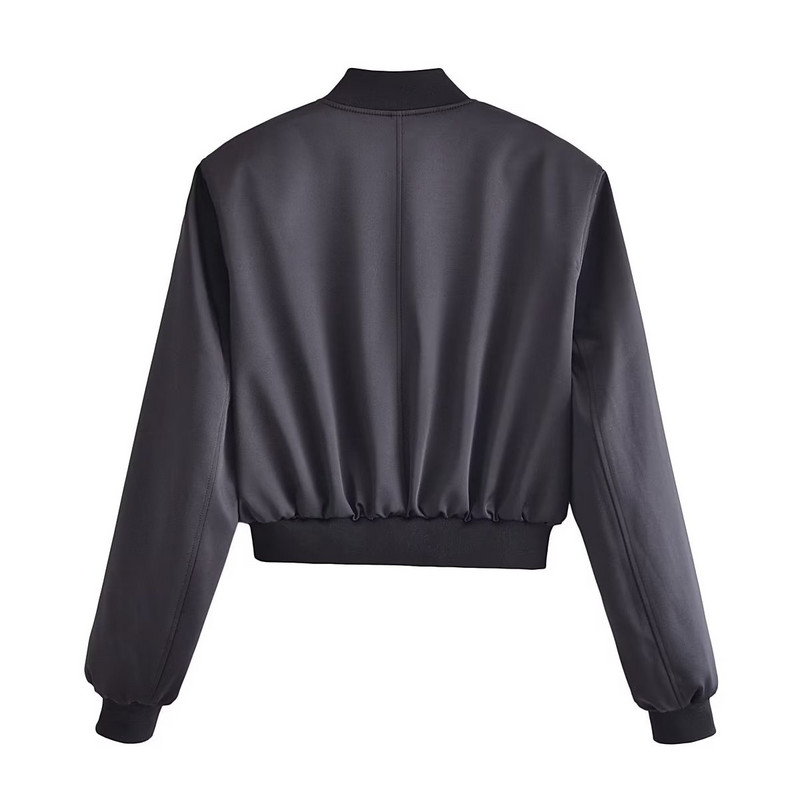 Satīna melna jaka sieviešu eleganta dāmu eleganta apgriezta bomberjaka High Street Coat sieviešu augšdaļa, 2023 jaunums