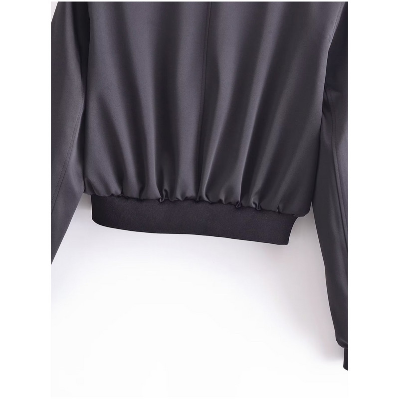 Satīna melna jaka sieviešu eleganta dāmu eleganta apgriezta bomberjaka High Street Coat sieviešu augšdaļa, 2023 jaunums