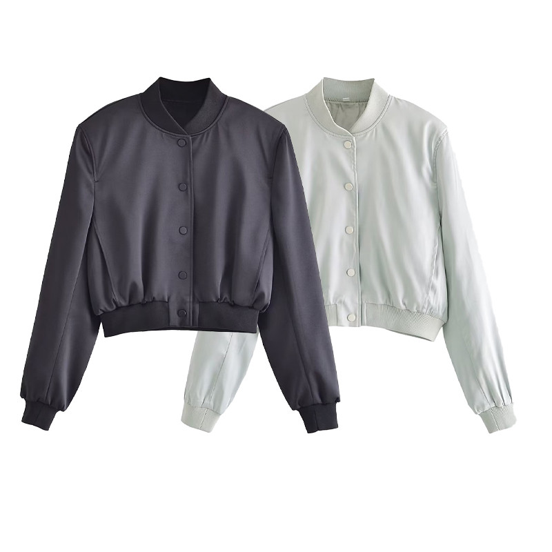 Satīna melna jaka sieviešu eleganta dāmu eleganta apgriezta bomberjaka High Street Coat sieviešu augšdaļa, 2023 jaunums