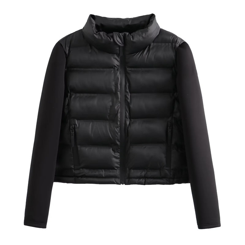 Jachete Parka dama Iarna Imbracaminte calduroasa Neagra cu fermoar Palton mozaic Dama Eleganta Moda Femeie Sacou Zatraf Mantoane Topuri