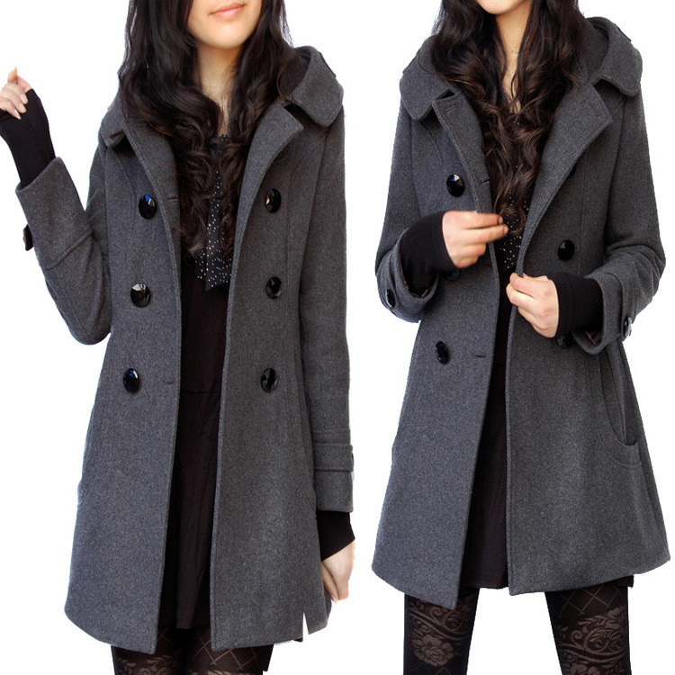 Jachetă de modă ocazională de iarnă Casaco Feminino Mijloc, lung, dublu, cu glugă, haină subțire, haină pentru femei, pardesiu exterior