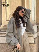 SLTNX TRAF Jachete de modă pentru femei Paltoane ocazionale Femei șic Jachete bomber largi Palton pentru doamne cu buzunare Îmbrăcăminte exterioară nouă