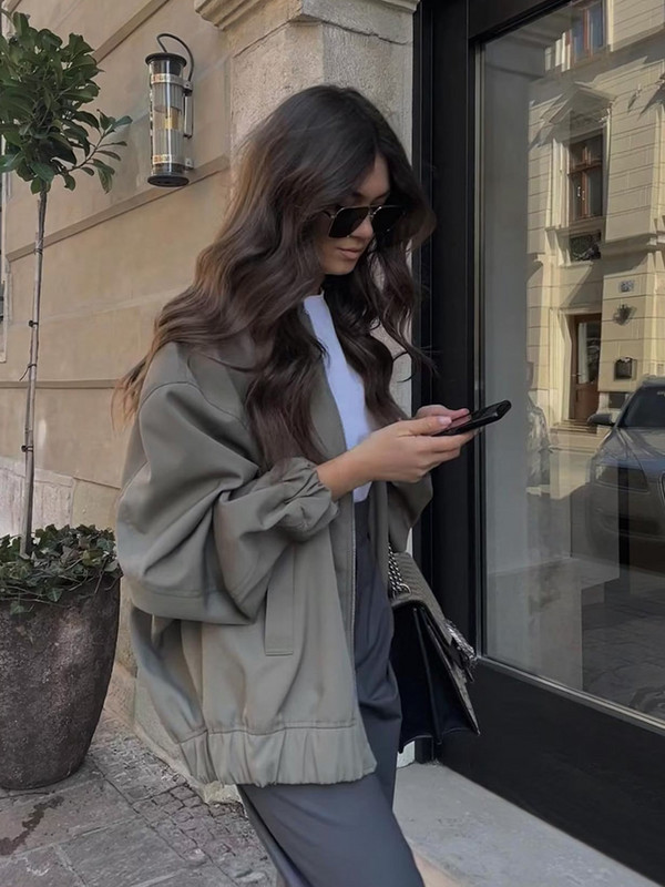 SLTNX TRAF Jachete de modă pentru femei Paltoane ocazionale Femei șic Jachete bomber largi Palton pentru doamne cu buzunare Îmbrăcăminte exterioară nouă