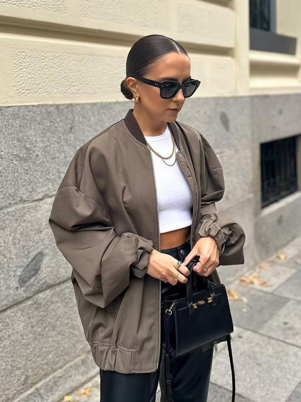 SLTNX TRAF Jachete de modă pentru femei Paltoane ocazionale Femei șic Jachete bomber largi Palton pentru doamne cu buzunare Îmbrăcăminte exterioară nouă