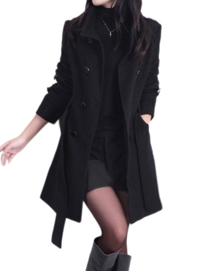 Palton 2023 pentru femei, toamnă iarnă, cu mânecă lungă, cu mânecă lungă întoarsă, jachetă coreeană clasică subțire, mediu lungă