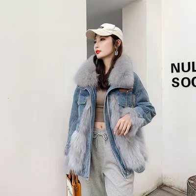 Jachetă groasă pentru femei, iarnă, toamnă, modă coreeană, parkas, blugi mozaic, haină dulce, cu guler răsturnat, jachetă de iarnă pentru femei