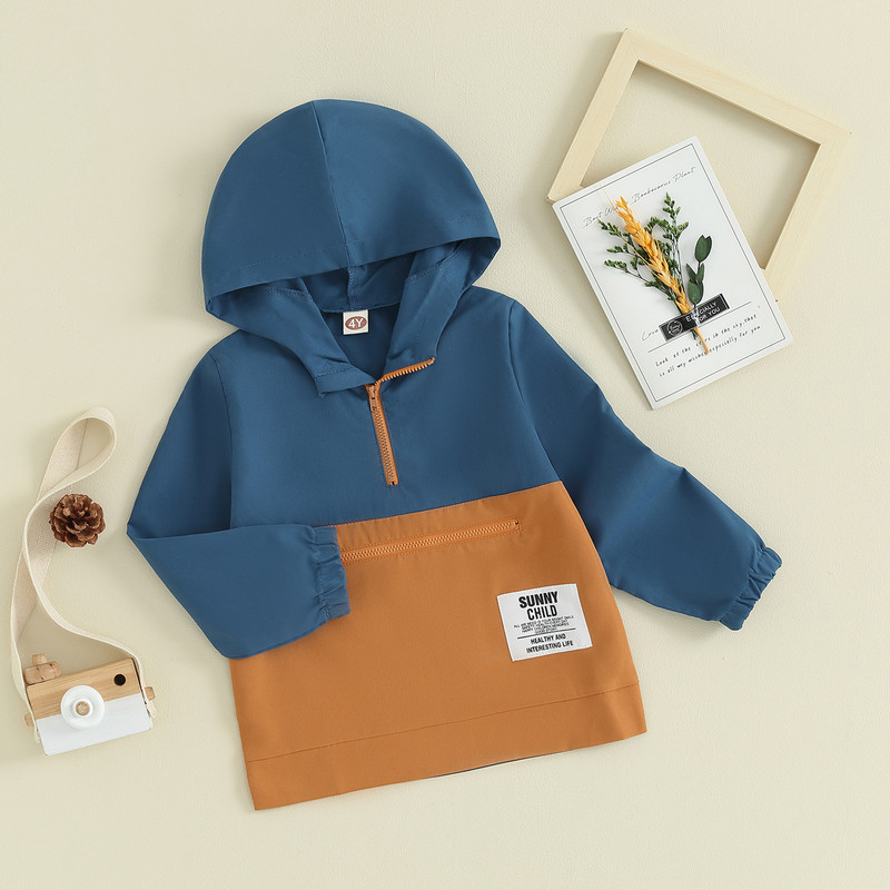 2023 4-7 ani Copii Baieți Hanorac cu mânecă lungă Pulover cu glugă Culoare contrastantă Toamna Hanorac casual Jachetă cu buzunar