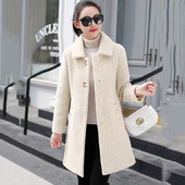 Jauns sieviešu korejiešu mākslīgās ūdeles vilnas vilnas jaka rudens ziemas, garš, biezināts zelta ūdeles vilnas mētelis sieviešu ikdienas silts mētelis