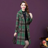 Jachetă elegantă de toamnă iarnă pentru femei, jachetă de lână de calitate, pentru femei, în carouri, îmbrăcăminte exterioară pentru femei, haină lungă de lână Topuri casual