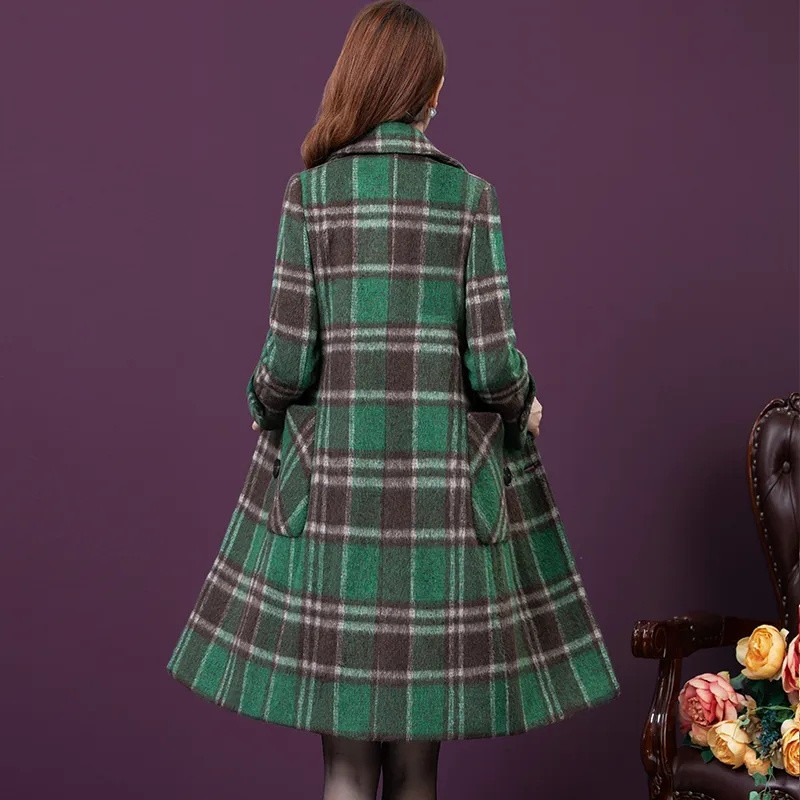 Jachetă elegantă de toamnă iarnă pentru femei, jachetă de lână de calitate, pentru femei, în carouri, îmbrăcăminte exterioară pentru femei, haină lungă de lână Topuri casual