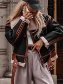 Jachetă din lână de miel, toamnă iarnă, jachetă de motocicletă de stradă pentru femei, din piele artificială, buzunar cu fermoar, haină caldă pentru doamnă.