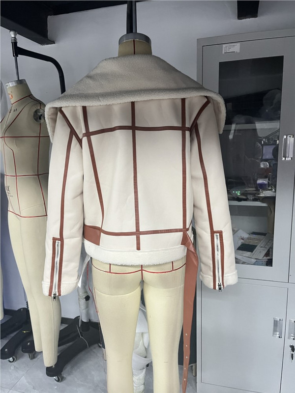 Jachetă din lână de miel, toamnă iarnă, jachetă de motocicletă de stradă pentru femei, din piele artificială, buzunar cu fermoar, haină caldă pentru doamnă.