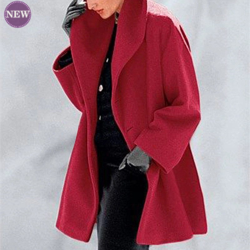 Moodne trendikas villane mantel 2023. aasta sügis- ja talvine naiste mantel, ümmargune kaelus, avara kapuutsiga mantel, villane mantel