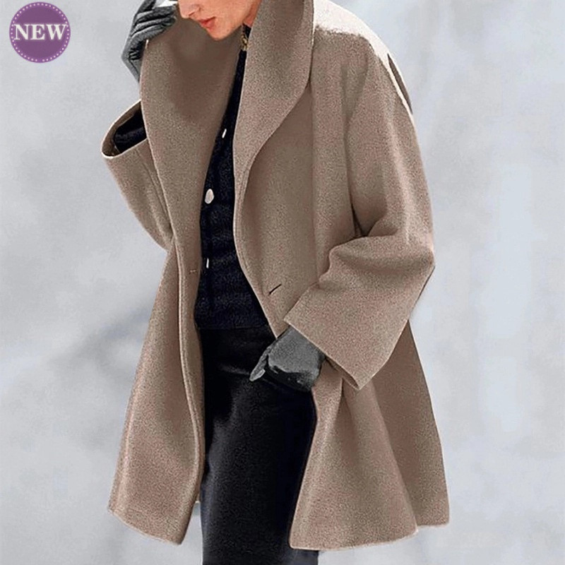 Moodne trendikas villane mantel 2023. aasta sügis- ja talvine naiste mantel, ümmargune kaelus, avara kapuutsiga mantel, villane mantel