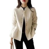 Jachetă de lână cu pendul din frunze de lotus la modă toamnă iarnă, cu un singur piept