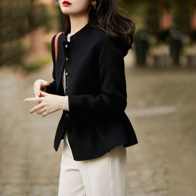 Jachetă de lână cu pendul din frunze de lotus la modă toamnă iarnă, cu un singur piept