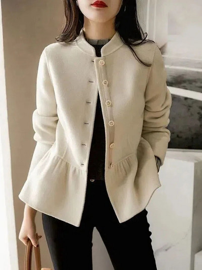 Jachetă de lână cu pendul din frunze de lotus la modă toamnă iarnă, cu un singur piept