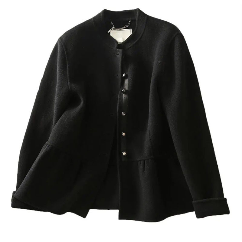 Jachetă de lână cu pendul din frunze de lotus la modă toamnă iarnă, cu un singur piept
