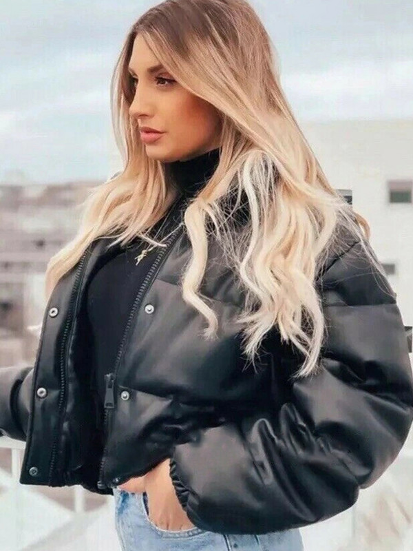 ZOKI ziemas biezas sieviešu īsas parkas siltas modes PU ādas bomber mētelis melns kokvilnas polsterēts sieviešu rāvējslēdzēja uzpūsta dūnu jaka