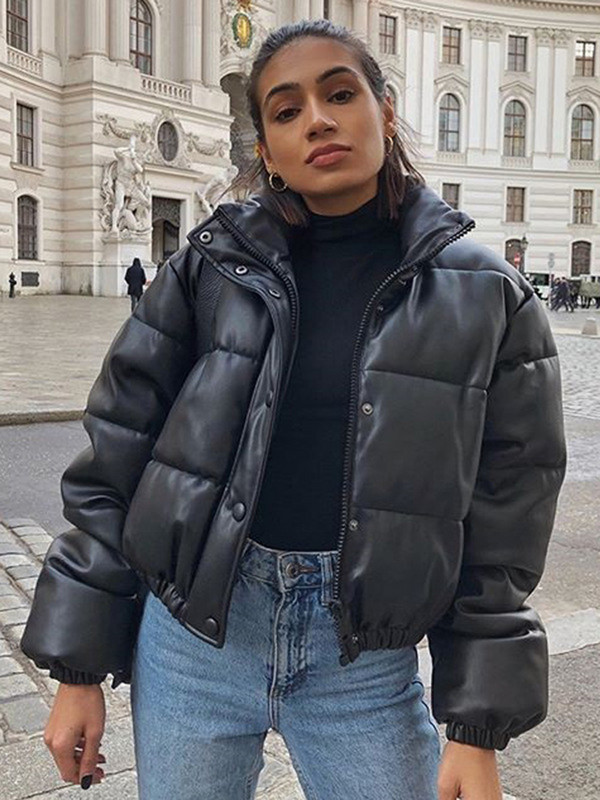 ZOKI ziemas biezas sieviešu īsas parkas siltas modes PU ādas bomber mētelis melns kokvilnas polsterēts sieviešu rāvējslēdzēja uzpūsta dūnu jaka