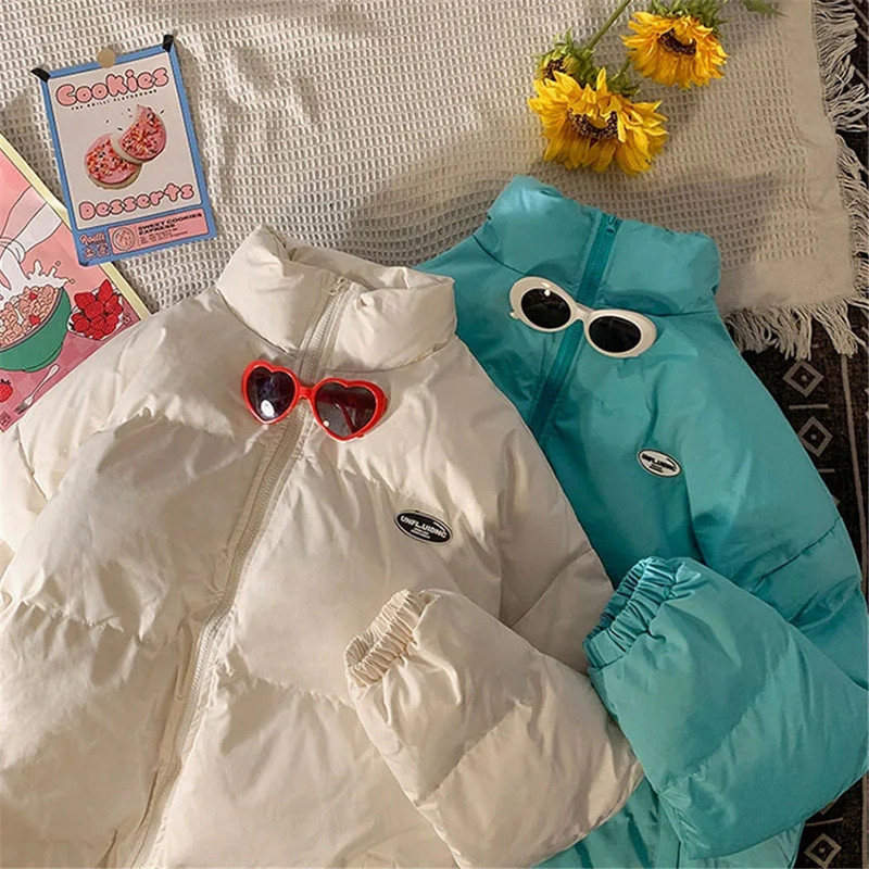 Brīvs, īss, moderns korejiešu stila vienkāršs vienkrāsains, silts ikdienas sieviešu ziemas jakas mētelis sievietēm