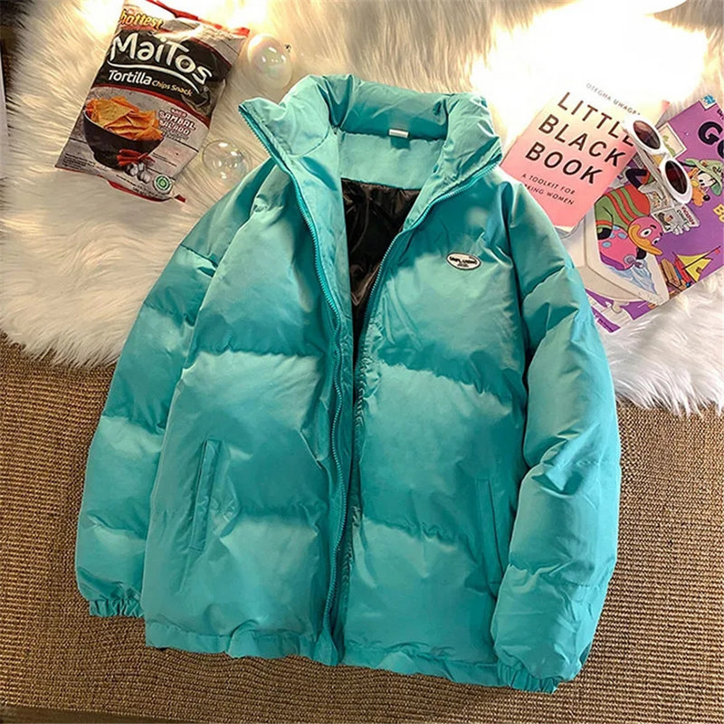 Brīvs, īss, moderns korejiešu stila vienkāršs vienkrāsains, silts ikdienas sieviešu ziemas jakas mētelis sievietēm