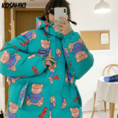 KOSAHIKI Parkas Sieviešu ziemas Kawaii Bear Polsterēti Mēteļi Studentu Apģērbs Virsdrēbes Mujer Chic Ulzzang Sieviešu modernas vates jakas
